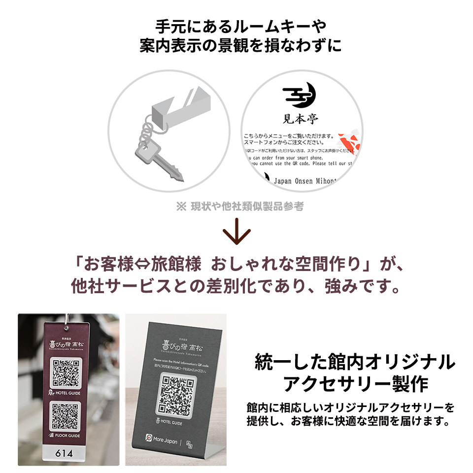 せっかくの館内景観を損なわずに、アクセサリ＋ITでオシャレなおもてなし